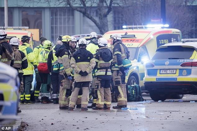 Emergency services at the scene of an incident at Risbergska School