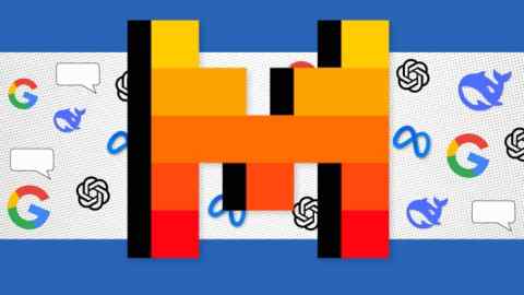 Mistral AI logo in the centre and other tech logos in the background