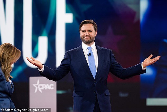 Vice President JD Vance takes part in an interview with Mercedes Schlapp at the Conservative Political Action Conference (CPAC) in National Harbor, Maryland, 20 February 2025