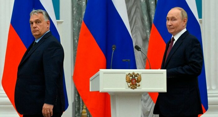 Hungary’s Prime Minister Viktor Orbán with Russian President Vladimir Putin in Moscow