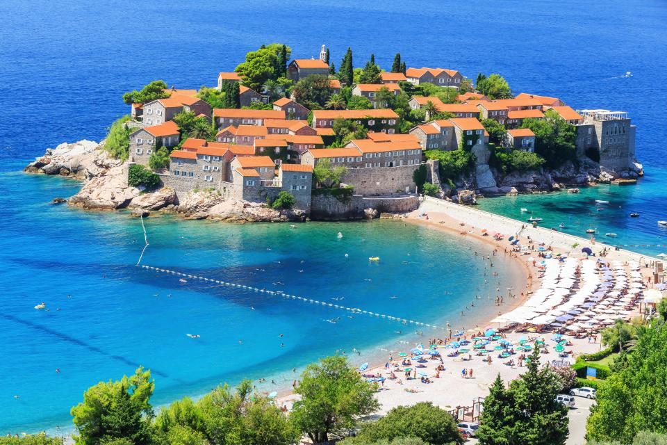 Aerial view of Sveti Stefan, Montenegro.