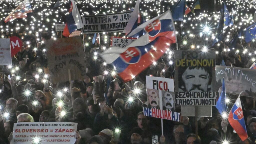 Thousands protest against Slovakia’s PM on anniversary of journalist’s murder