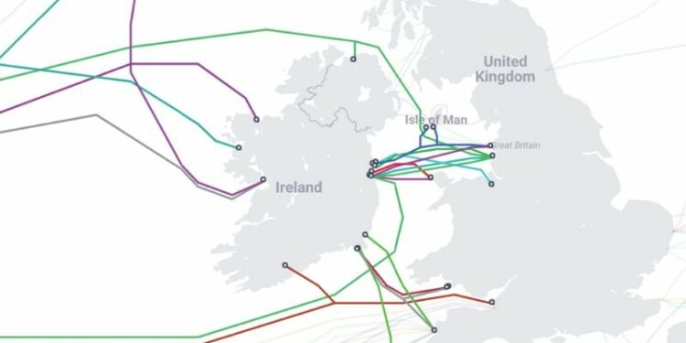 A map of the submarine cables connected to Ireland.